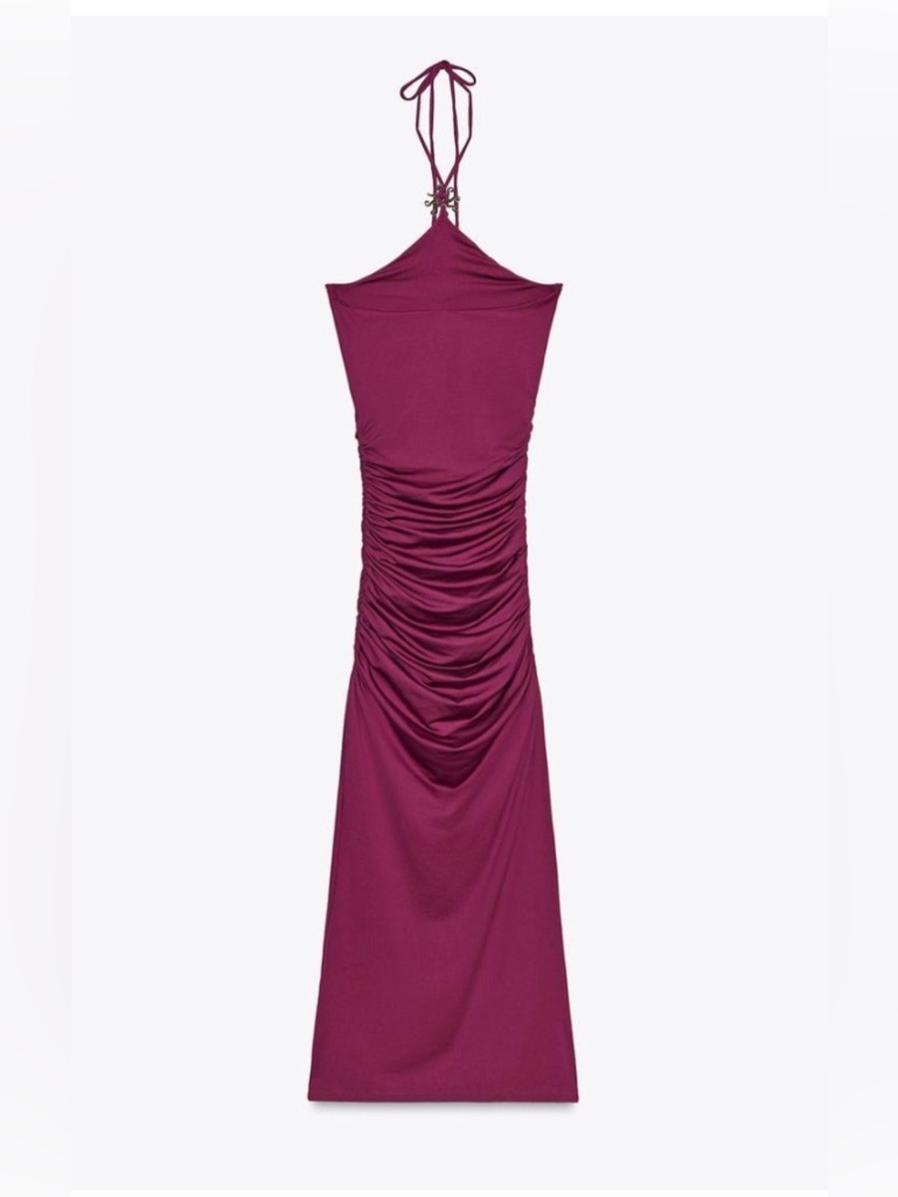 ZARA Ruched Halter Midi Dress in Deep Magenta size medium - Picture 7 of 13